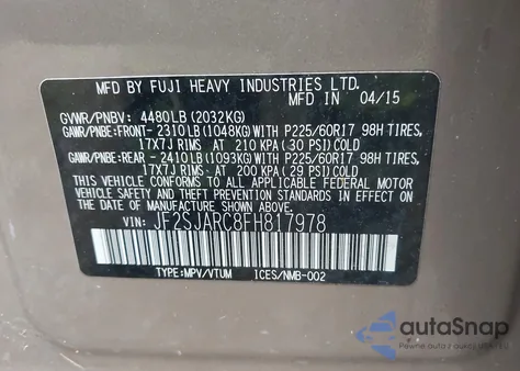 2015 Subaru Forester 2.5I Limited z USA, uszkodzony, nr VIN JF2SJARC8FH817978